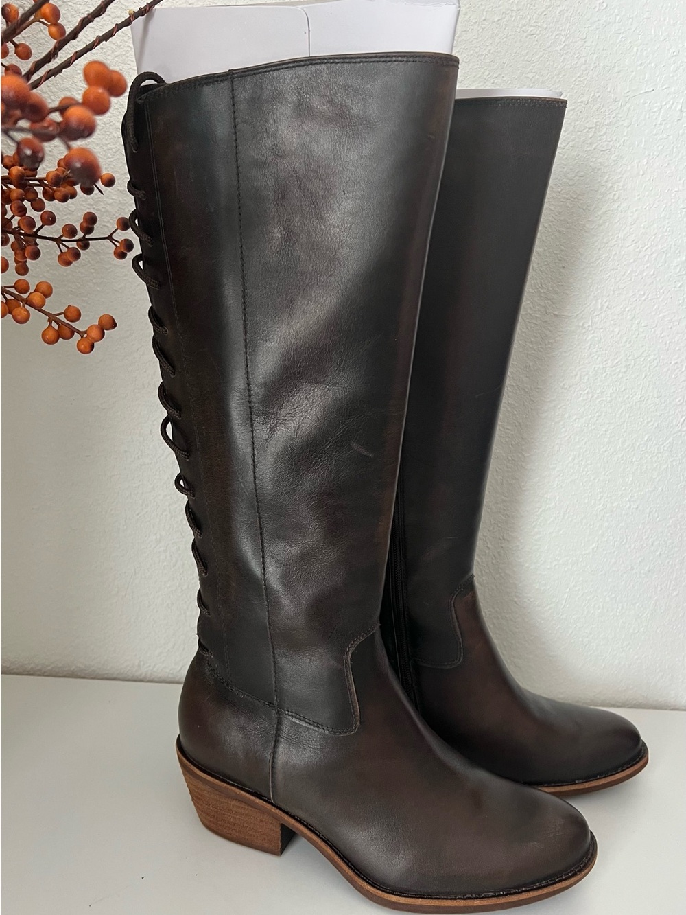 SOFFT-Women's Tall Leather Riding Boots - Dark Brown - Picture 2 of 12